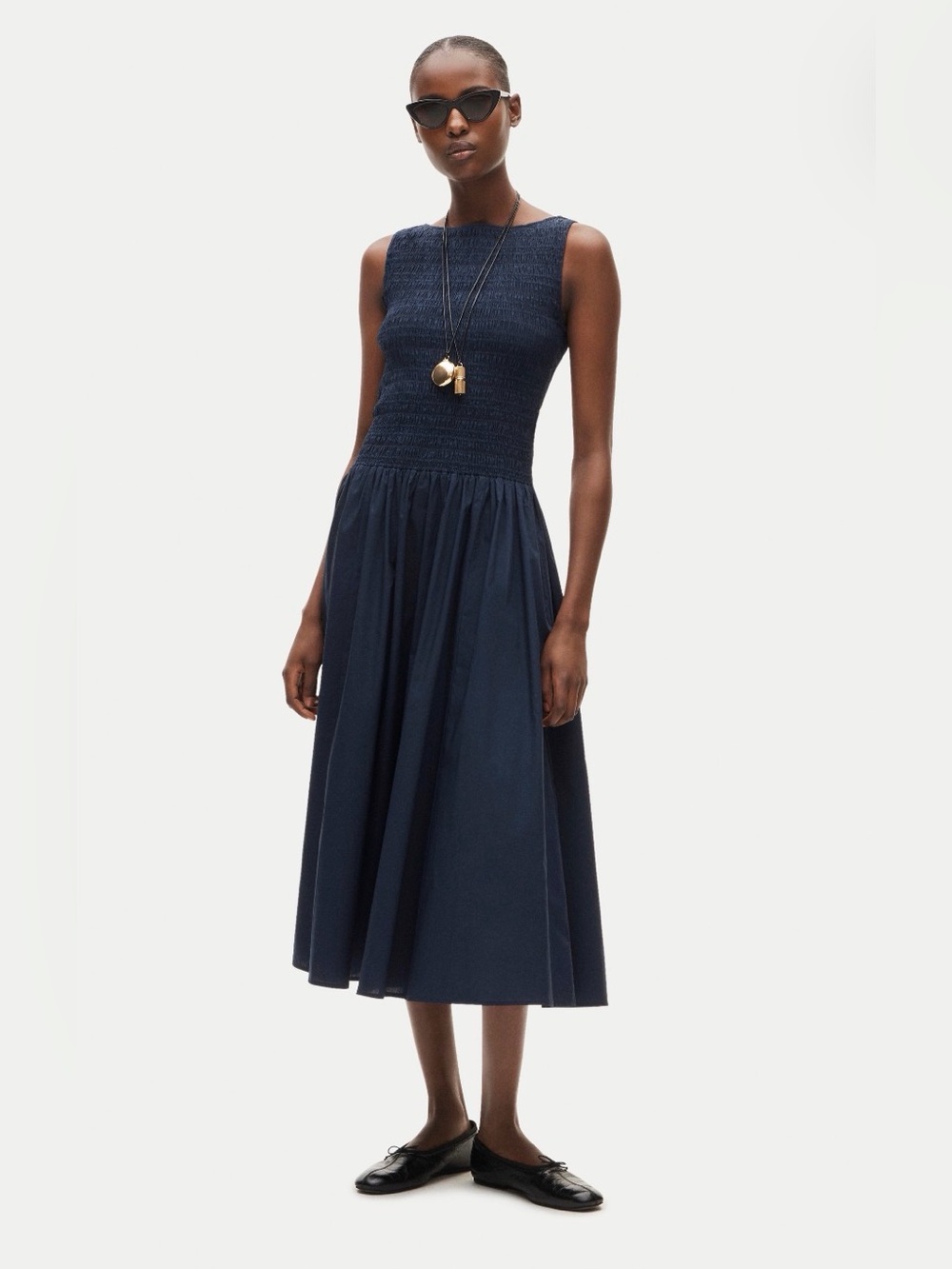 J.Crew Lina Smocked Midi Dress Navy NWT Size M